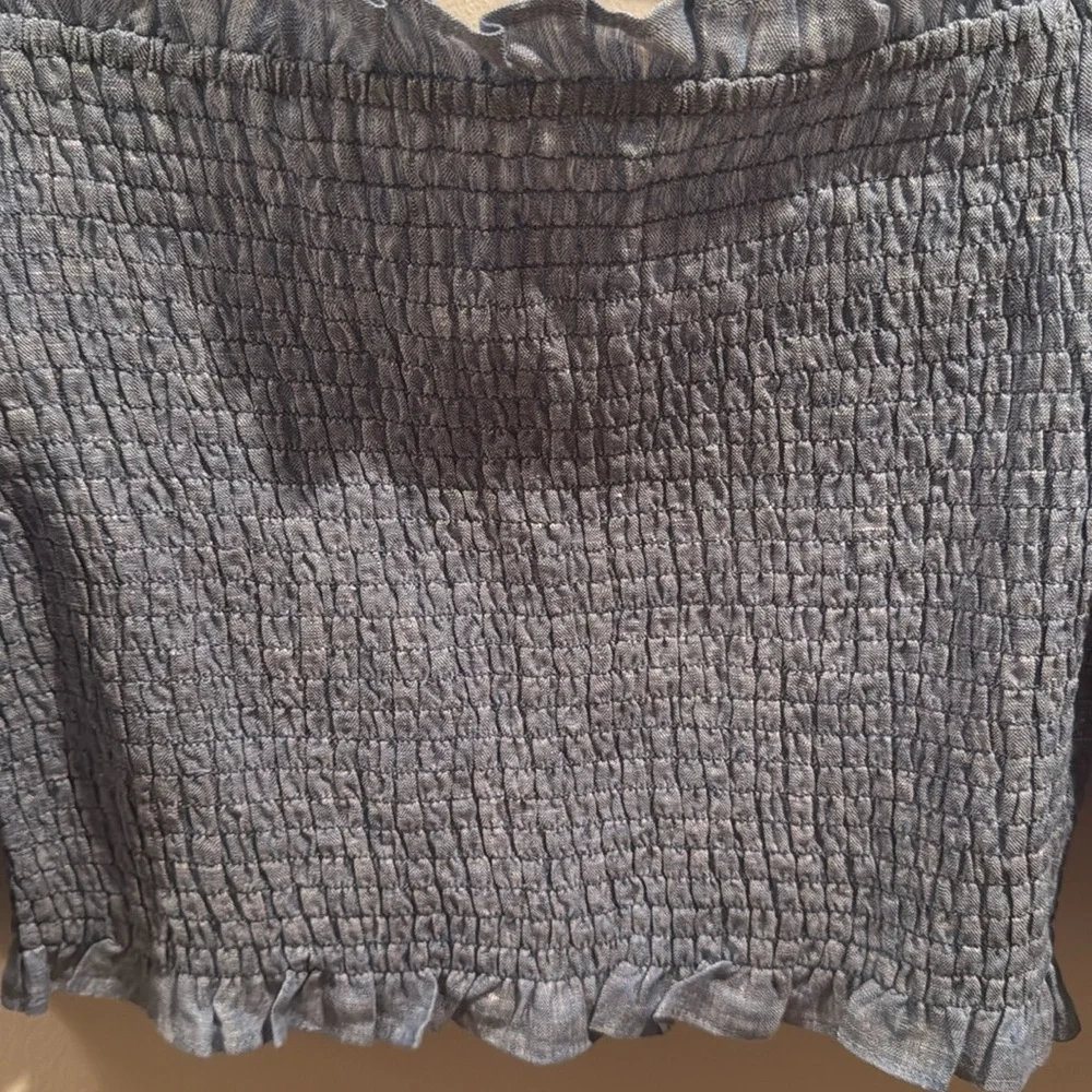 NWT Boden Carrie Light Blue Smocked Linen Blouse US10